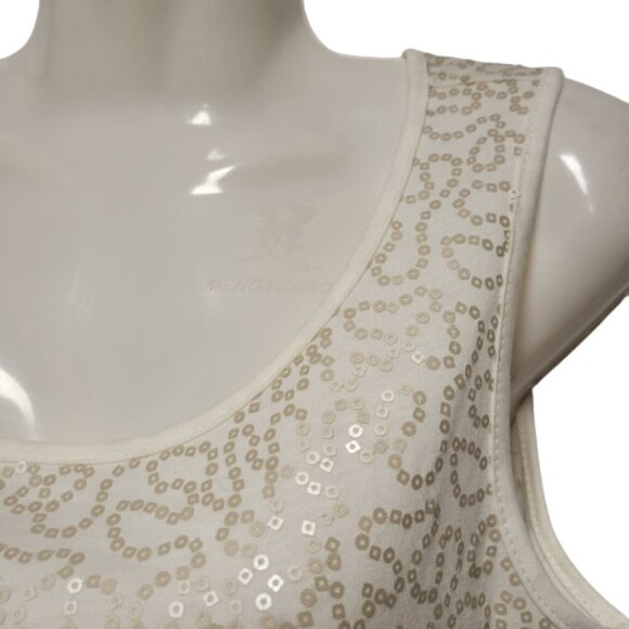 White  Sleeveless Sequin Shift Dress Size M - Picture 3 of 6